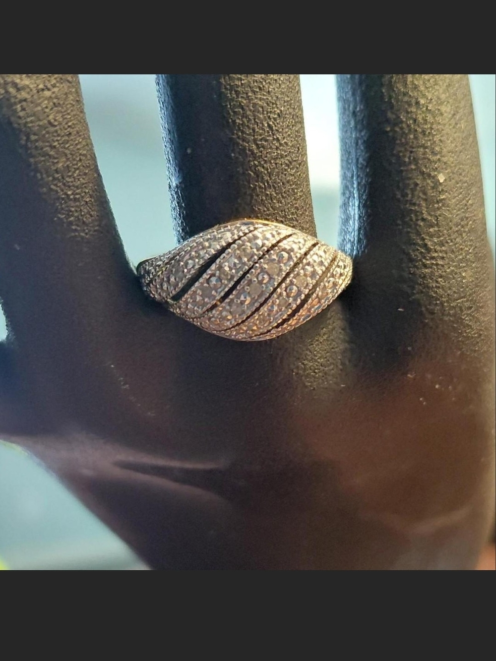 Source Unknown Gold-Tone Dome Ring with Clear Pavé Accents